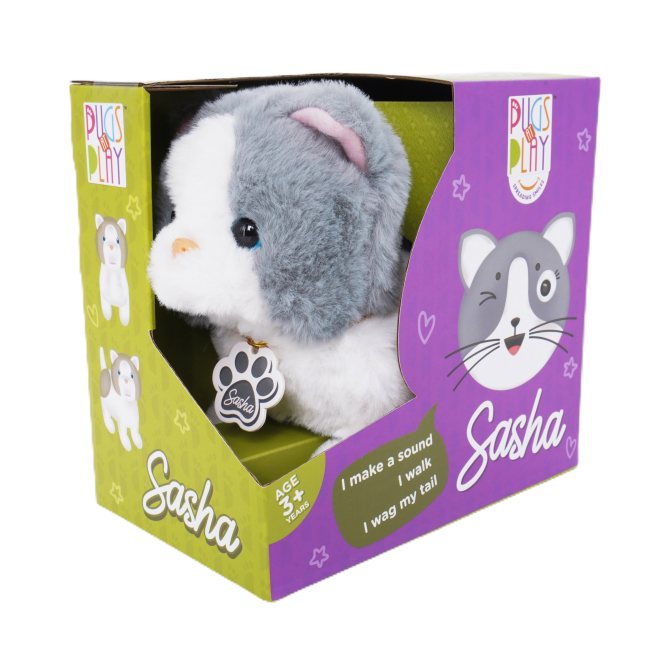 М'які тварини - Інтерактивна іграшка Pugs at play Сіро-біле кошеня Sasha (ST-PAP08)#5