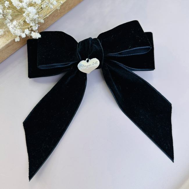 Бижутерия и аксессуары - Заколка Мауа-МІ Бархатный бант Сердечко черный (0199-0142-2)#2