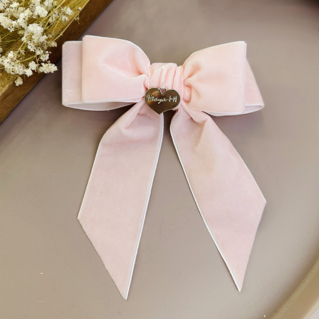 Бижутерия и аксессуары - Заколка Мауа-МІ Бархатный бант Сердечко пудровый (0199-0142-3)#2