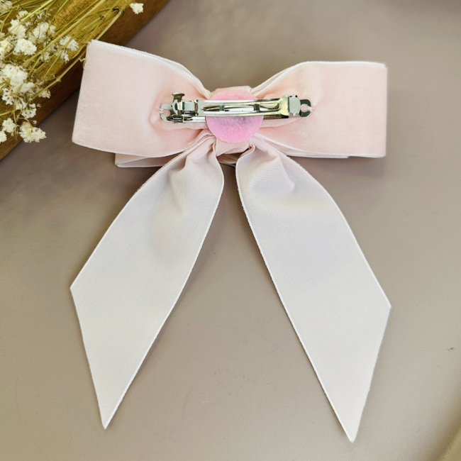 Бижутерия и аксессуары - Заколка Мауа-МІ Бархатный бант Сердечко пудровый (0199-0142-3)#3
