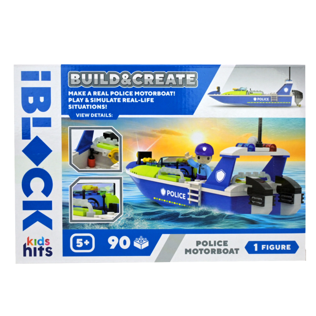 Конструктори з унікальними деталями - Конструктор IBLOCK Build & create Police motorboat 90 деталей (KH41/002/2)#3