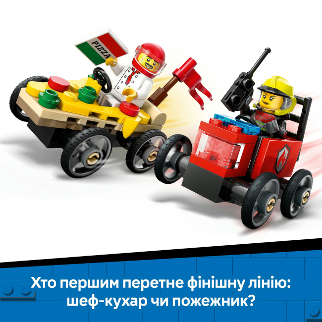Конструкторы LEGO - Конструктор LEGO City «Пицца-авто против пожарной машины» Набор гонок (60458)#7