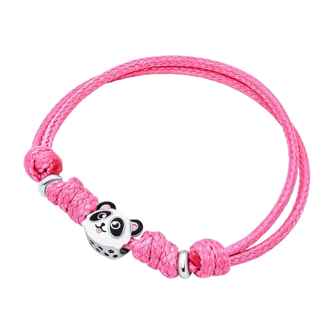 Ювелірні прикраси - Браслет на шнурку UmaUmi Панда з біло-чорною та рожевою емаллю (2210000018303)#2