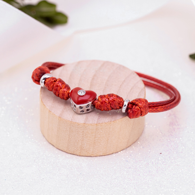 Ювелірні прикраси - Браслет на шнурку UmaUmi Серденько з червоною емаллю та фіанітом (2210000018884)#3