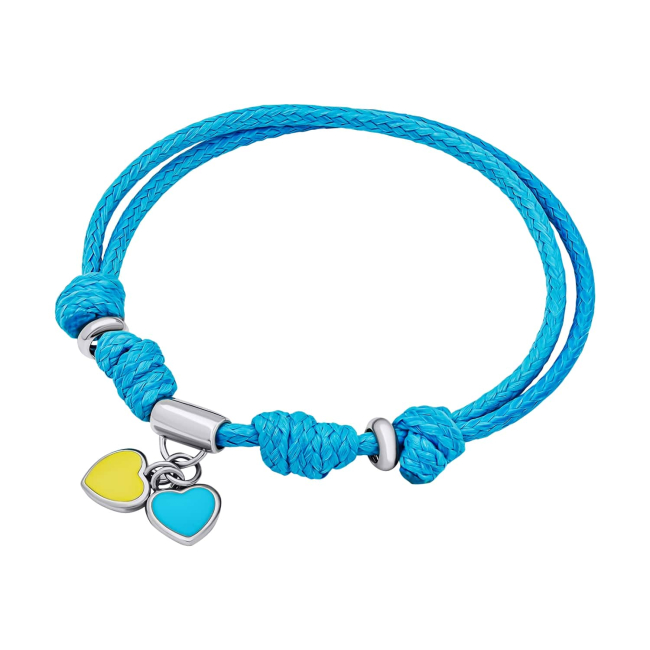 Ювелірні прикраси - Браслет на шнурку UmaUmi Україна з підвісами-серцями із жовтою та блакитною емаллю (2210000019140)#2