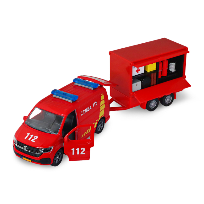 Транспорт і спецтехніка - Ігровий набір TechnoDrive Volkswagen Служба 112 з причіпом (520322.270)#7