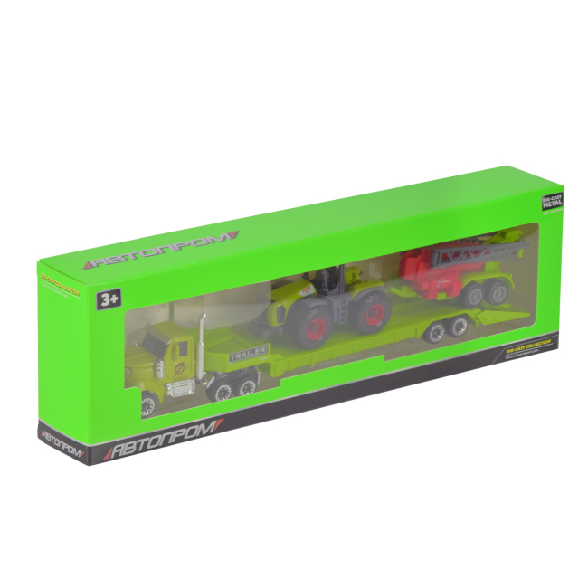 Транспорт и спецтехника - Автомодель Автопром Трейлер Зеленый трактор с красным прицепом (7842AB/1)#2
