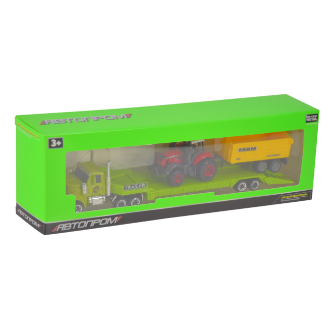 Транспорт і спецтехніка - Автомодель Автопром Трейлер Червоний трактор з жовтим причепом (7842AB/3)#2