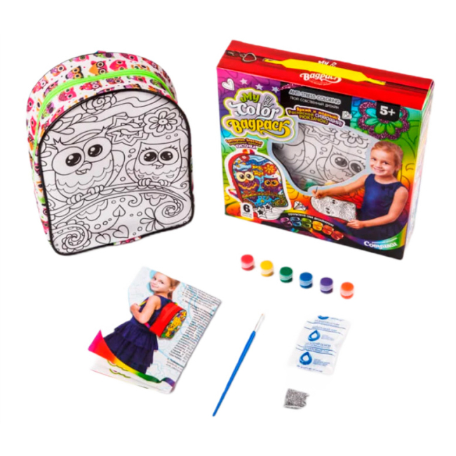 Набори для творчості - Набір для розфарбовування Danko toys My color bagpack Рюкзак-розмальовка сови (CBP-01-01)#2