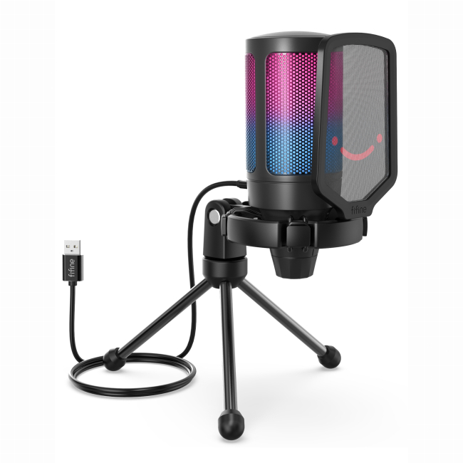 Мікрофони - Мікрофон конденсаторний Fifine AmpliGame USB Type-C RGB (A6V)#2