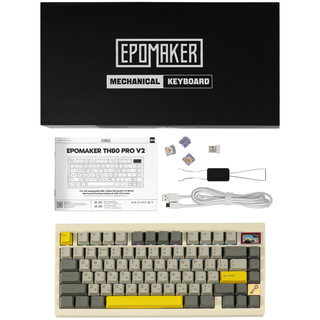 Клавіатура і миші - Клавіатура Epomaker TH80 Pro V2 75% Wisteria Tactile Switch Hot-Swap LCD Screen RGB White UA (TH80-PROV2-W-WT)#6