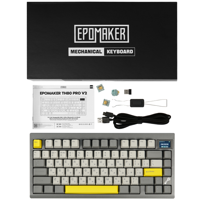 Клавіатура і миші - Клавіатура Epomaker TH80 Pro V2 75% Sea Salt Silent Switch Hot-Swap LCD Screen RGB Black UA (TH80-PROV2-B-SS)#6