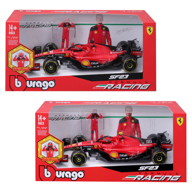 Автомоделі - Автомодель Bburago Racing Ferrari SF-23 з фігуркою в асортименті (18-26809)#6