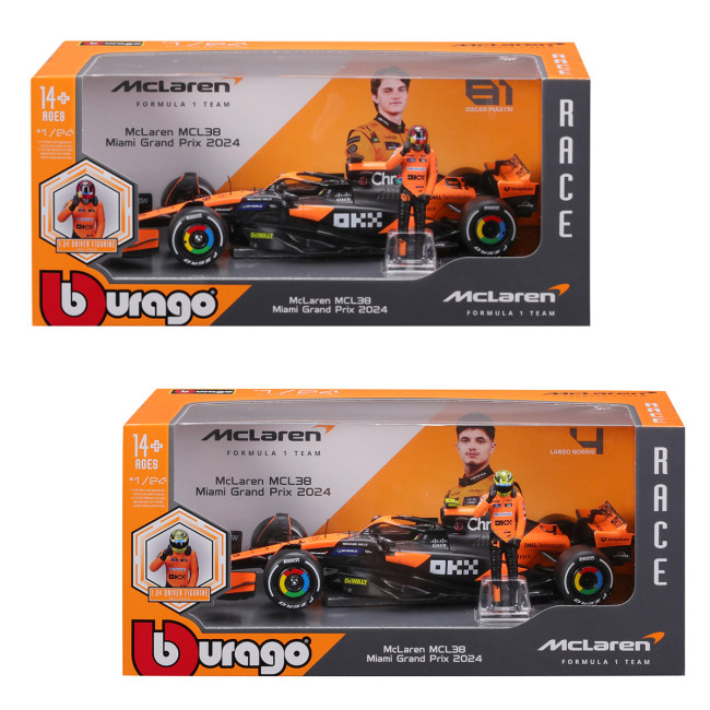 Автомоделі - Автомодель Bburago Racing McLaren MCL38 з фігуркою в асортименті (18-28040)#2