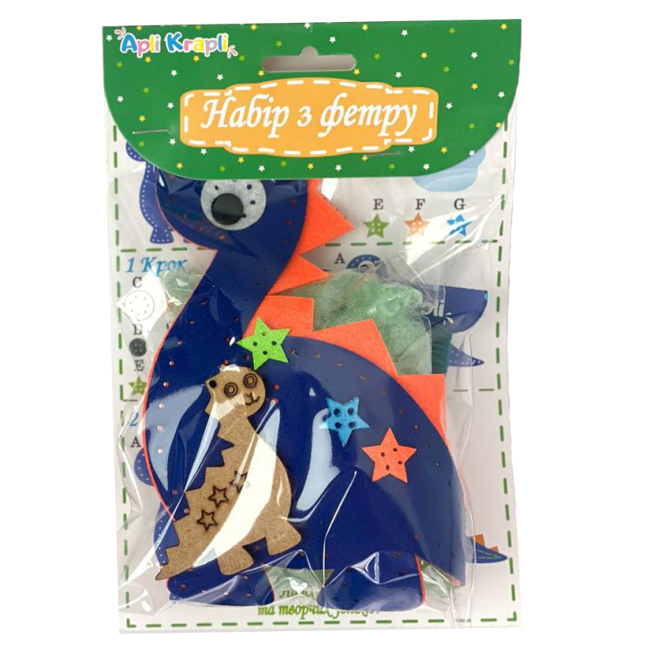 Наборы для творчества - Набор для творчества Apli Krapli Сшей сам игрушку из фетра Динозавр синий (4820198701017)#2