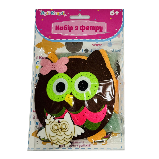 Набори для творчості - Набір для творчості Apli Krapli Зший сам іграшку з фетру Совушка (4820198701710)#2
