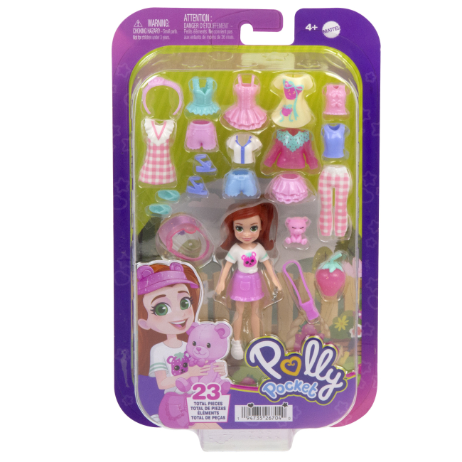 Ляльки - Ігровий набір Polly Pocket Стильний гардероб модниці руде волосся та рожевий ведмедик (HKV88/JCB22)#3