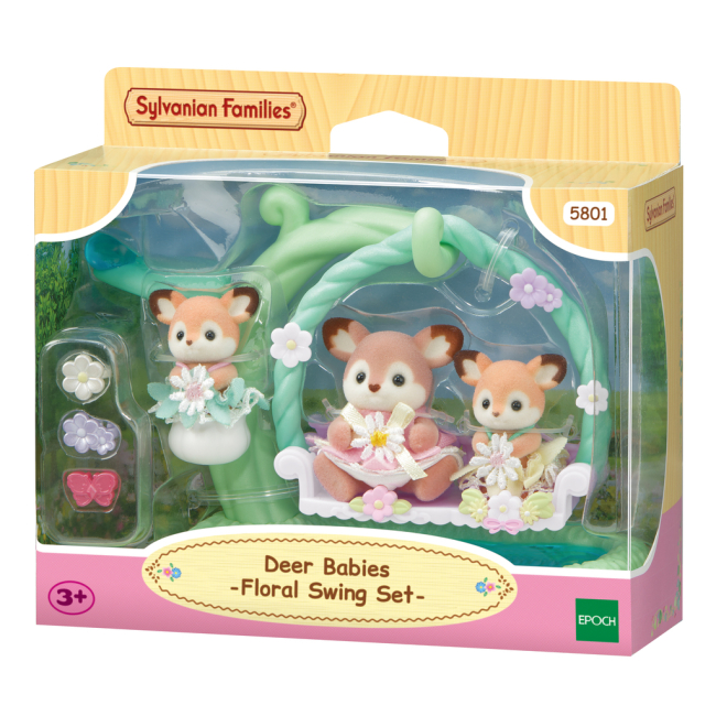 Фігурки тварин - Ігровий набір Sylvanian Families Малюки Оленята з квітковими гойдалками (5801)#5