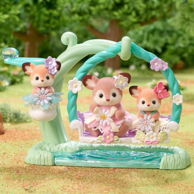 Фигурки животных - Игровой набор Sylvanian Families Малыши Оленята с цветочными качелями (5801)#6