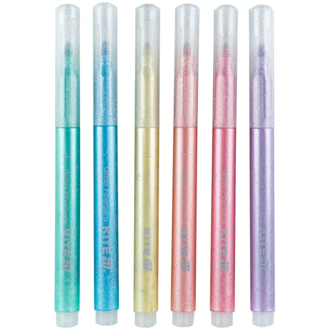 Канцтовары - Набор фломастеров Kite Creative Пастельные с блестками 6 цветов (K-1148)#2