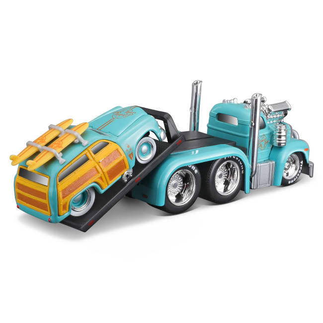 Транспорт і спецтехніка - Ігровий набір Maisto Muscle machines Трейлер-транспортер та машинка 1953 Mack B-61 Flatbed та 1950 Ford Woody (11532/1)#4