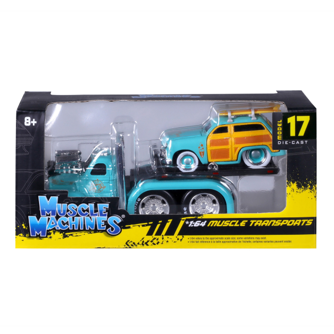 Транспорт і спецтехніка - Ігровий набір Maisto Muscle machines Трейлер-транспортер та машинка 1953 Mack B-61 Flatbed та 1950 Ford Woody (11532/1)#7
