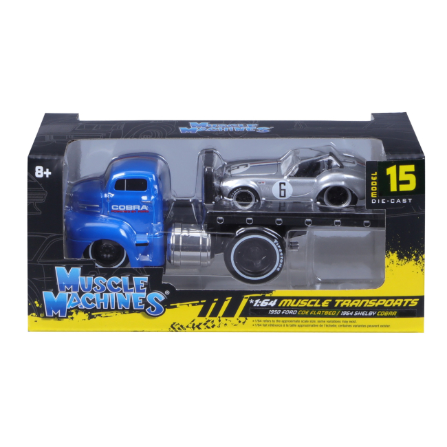 Транспорт і спецтехніка - Ігровий набір Maisto Muscle machines Трейлер-транспортер та машинка 1950 Ford COE Flatbed та 1964 Shelby Cobra (11532/2)#7