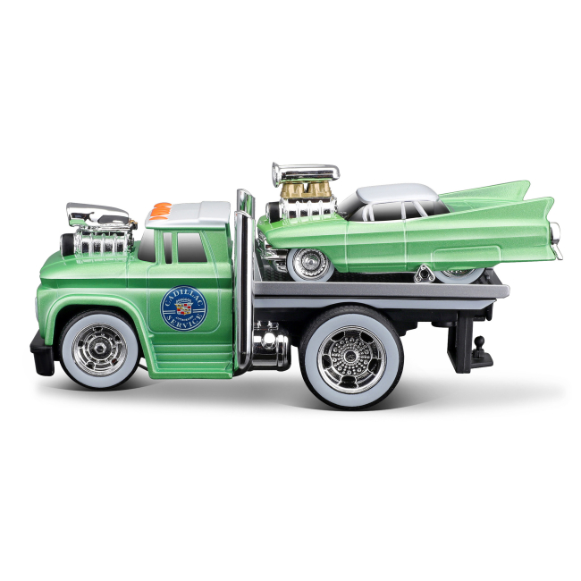 Транспорт і спецтехніка - Ігровий набір Maisto Muscle machines Трейлер-транспортер та машинка 1966 Chevrolet C60 Flatbed та 1961 Cadillac (11532/3)#2