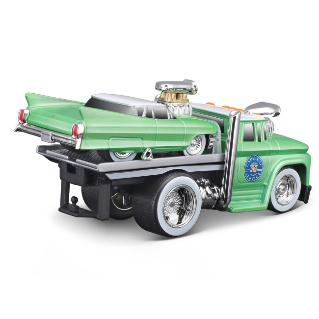 Транспорт і спецтехніка - Ігровий набір Maisto Muscle machines Трейлер-транспортер та машинка 1966 Chevrolet C60 Flatbed та 1961 Cadillac (11532/3)#3