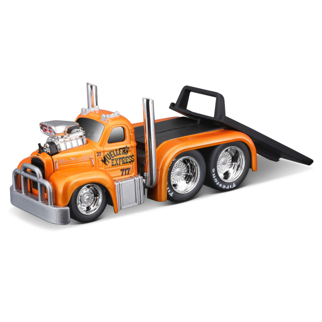 Транспорт и спецтехника - Игровой набор Muscle machines Трейлер-транспортер и машинка 1953 MACK B-61 Flatbed и 1941 Willys Couper Gassea (11532/4)#5