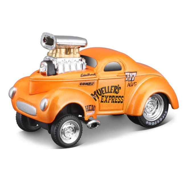 Транспорт и спецтехника - Игровой набор Muscle machines Трейлер-транспортер и машинка 1953 MACK B-61 Flatbed и 1941 Willys Couper Gassea (11532/4)#6