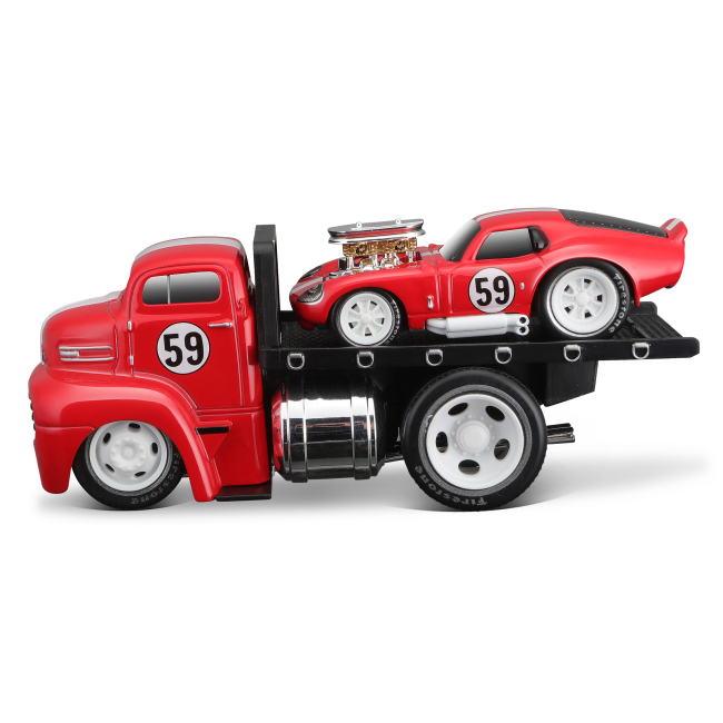 Транспорт и спецтехника - Игровой набор Maisto Muscle machines Трейлер-транспортер и машинка 1950 Ford COE Flatbed и 1965 Shelby Cobra Daytona Coupe (11532/5)#2