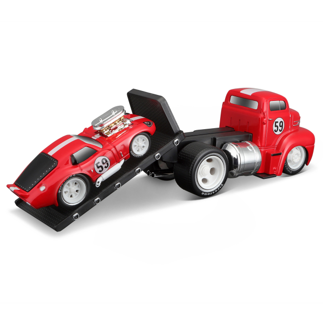 Транспорт и спецтехника - Игровой набор Maisto Muscle machines Трейлер-транспортер и машинка 1950 Ford COE Flatbed и 1965 Shelby Cobra Daytona Coupe (11532/5)#4