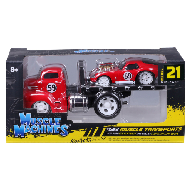 Транспорт и спецтехника - Игровой набор Maisto Muscle machines Трейлер-транспортер и машинка 1950 Ford COE Flatbed и 1965 Shelby Cobra Daytona Coupe (11532/5)#7