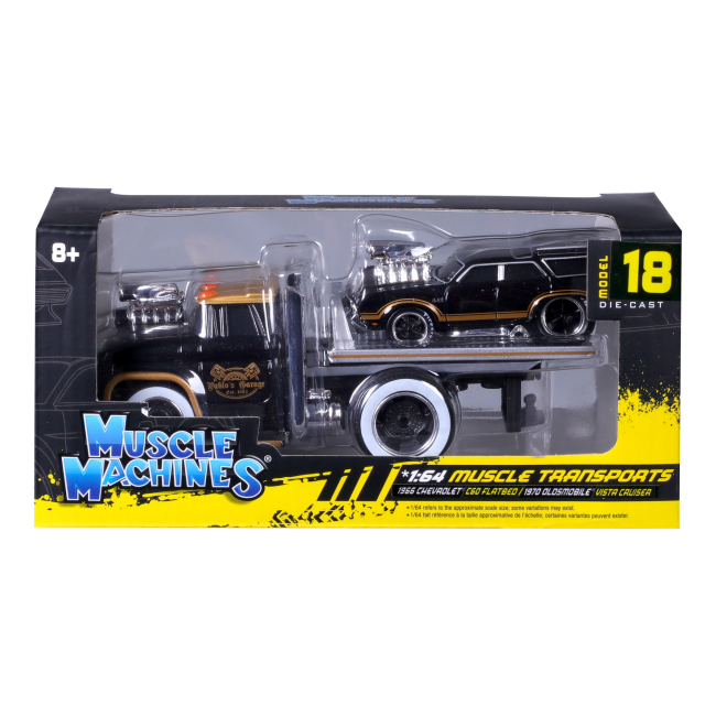 Транспорт и спецтехника - Игровой набор Maisto Muscle machines Трейлер-транспортер и машинка 1966 Chevrolet C60 Flatbed и 1970 Oldsmobile Vista Causea (11532/6)#7