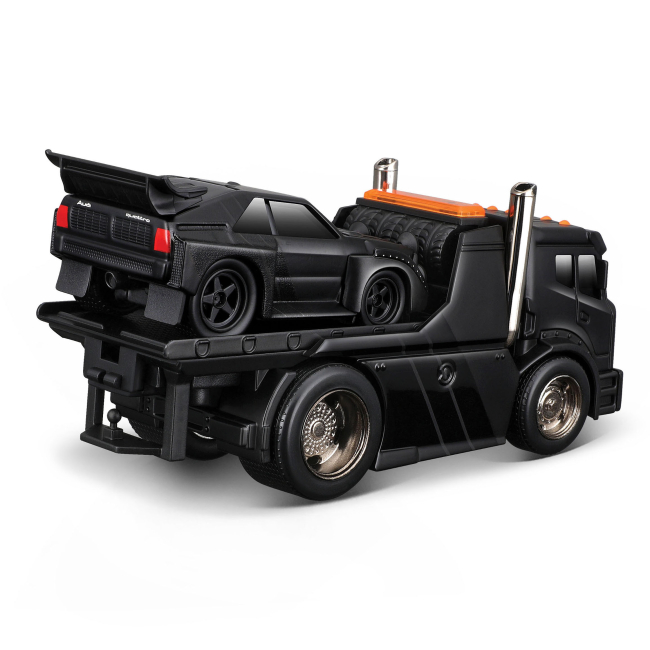 Транспорт і спецтехніка - Ігровий набір Maisto Muscle machines Трейлер-транспортер та машинка Jom Flatbed та 1986 Audi Sport Quattad S1 E2 (11532/7)#2