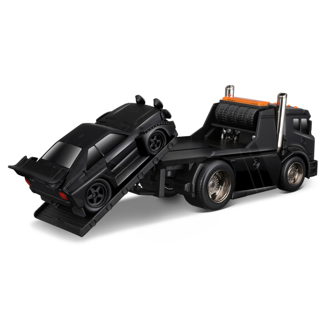 Транспорт і спецтехніка - Ігровий набір Maisto Muscle machines Трейлер-транспортер та машинка Jom Flatbed та 1986 Audi Sport Quattad S1 E2 (11532/7)#3