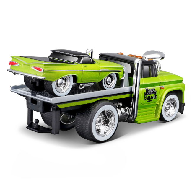 Транспорт і спецтехніка - Ігровий набір Maisto Muscle machines Трейлер-транспортер та машинка 1966 Chevrolet C60 Flatbad та 1959 Chevrolet El Camino (11532/8)#3