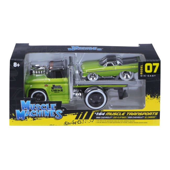 Транспорт і спецтехніка - Ігровий набір Maisto Muscle machines Трейлер-транспортер та машинка 1966 Chevrolet C60 Flatbad та 1959 Chevrolet El Camino (11532/8)#7