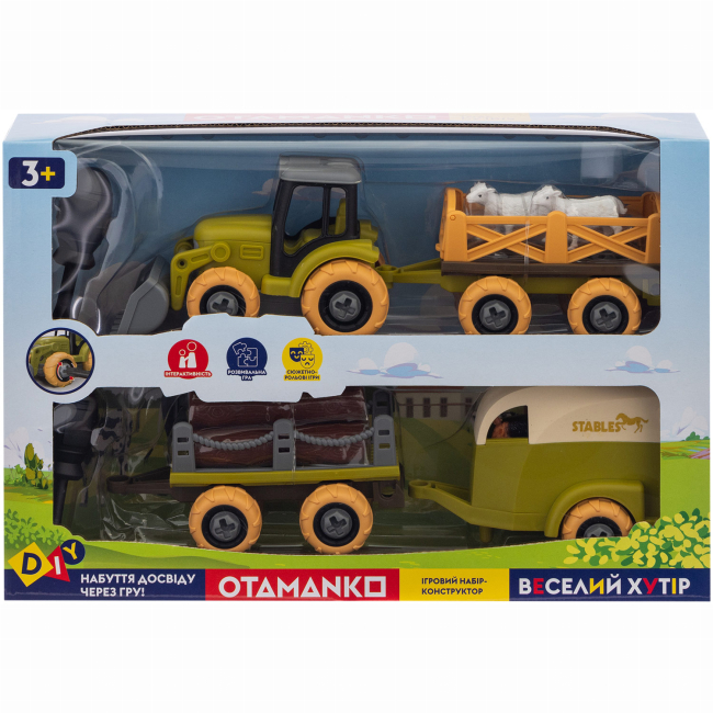Транспорт и спецтехника - Игровой набор Otamanko Веселый хутор Трактор с двумя прицепами, конь и овцы (532.01.65)#2