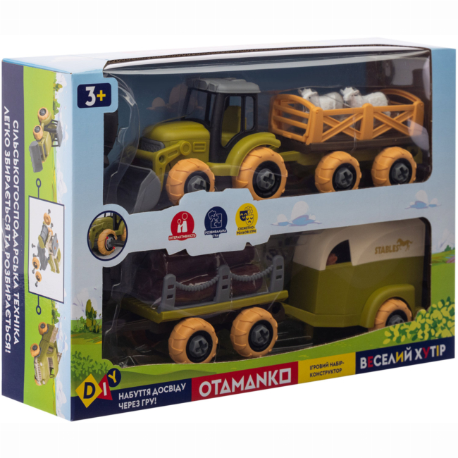 Транспорт и спецтехника - Игровой набор Otamanko Веселый хутор Трактор с двумя прицепами, конь и овцы (532.01.65)#4