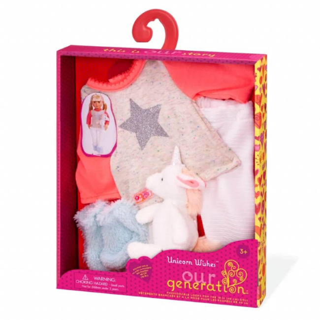 Одяг та аксесуари - Набір одягу для ляльки Our Generation Піжама з іграшкою єдинорога (BD30311Z)#2