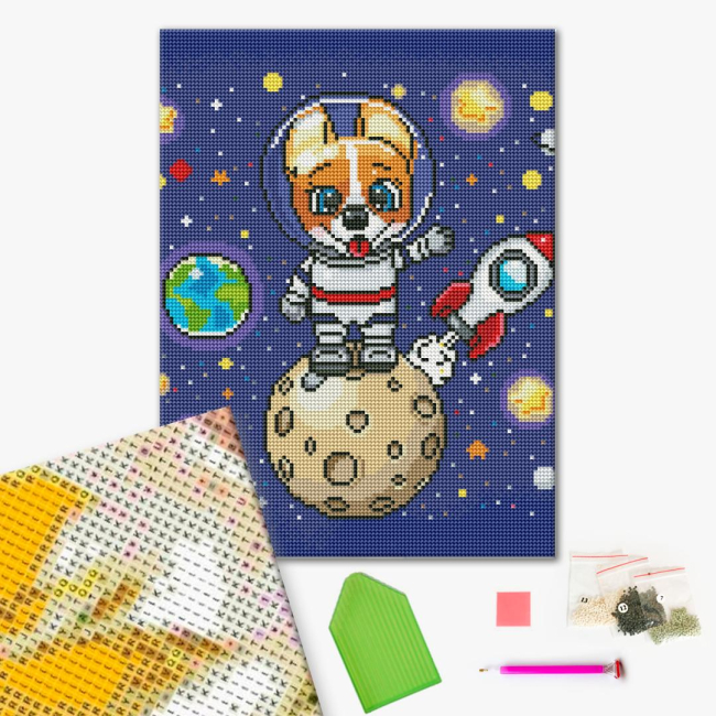 Товари для малювання - Алмазна мозаїка Brushme Коргі в космосі (DRBS0099)#2