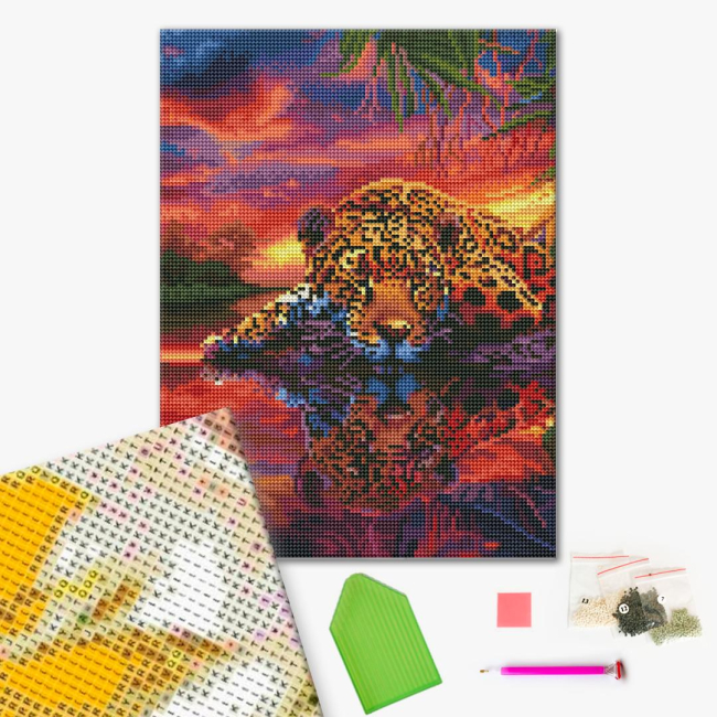 Товары для рисования - Алмазная мозаика Brushme Леопард на красочном фоне (RDBS7006)#2