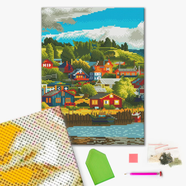 Товары для рисования - Алмазная мозаика Brushme Поселок у озера (RDBS7013)#2