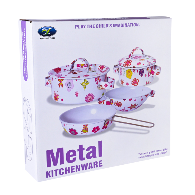 Детские кухни и бытовая техника - Игровой набор Країна Іграшок Metal kitchenware белая с цветами (620-B5/2)#2