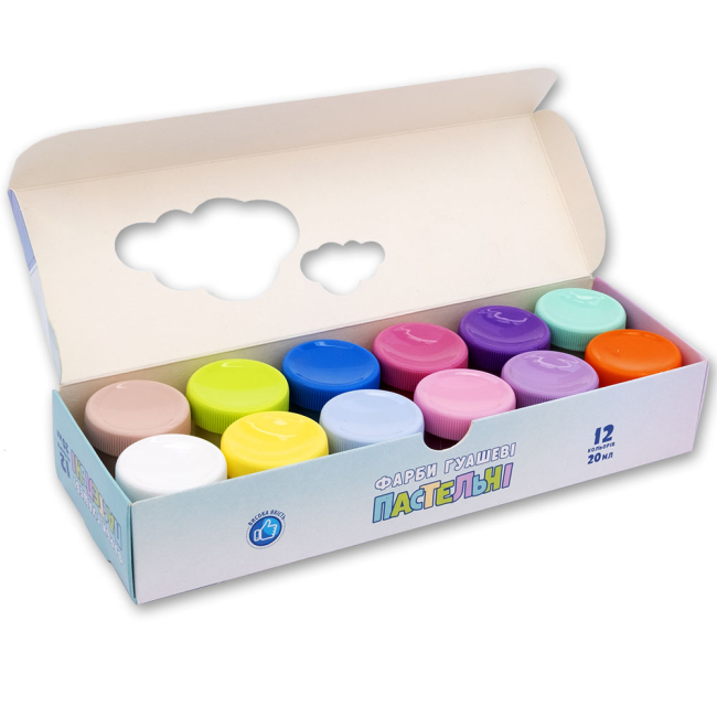 Канцтовары - Краски гуашь Школярик пастельные 12 цветов (301118001-UA)#2