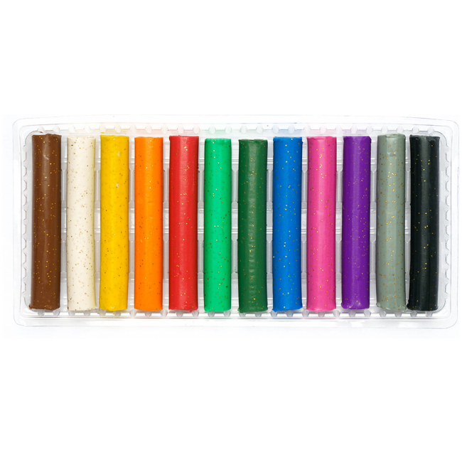 Набори для ліплення - Пластилін восковий Школярик з блискітками 12 кольорів (303107001-UA)#2
