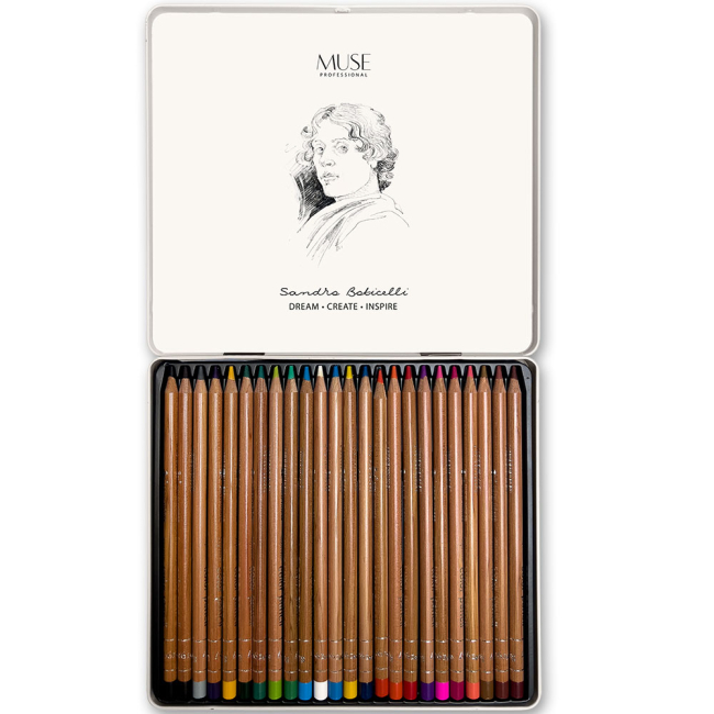 Канцтовары - Карандаши MUSE Круглые Металлическая коробка 24 цвета (101M-24)#2