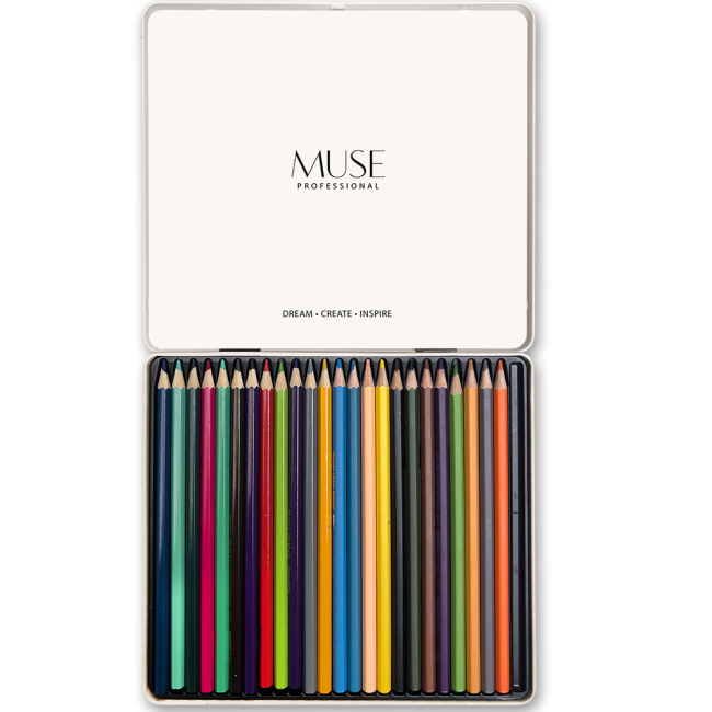 Канцтовары - Карандаши акварельные MUSE Шестигранные с кисточкой Металлическая коробка 24 цвета (103M-24)#2